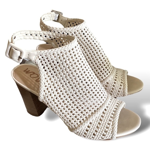 SAM EDELMAN “EVIE” 4”Leather Basket Weave Sandal Women’s 10 Neutral Ivor… - Picture 2 of 12